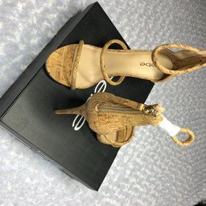 bebe Womens' Berdine-G Gold Cork Heel Sandals Shoes 9 Medium  (NWB)